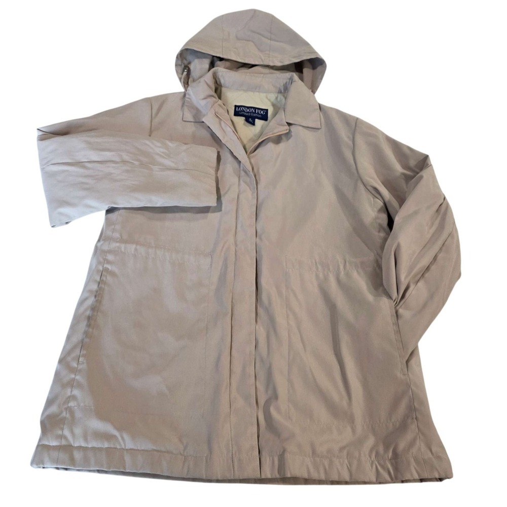 LONDON FOG‎ Limited Edition Hooded Rain Jacket Beige Khaki Tan  Medium Preppy
